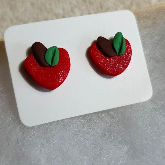 Apple Polymer Stud Earrings Handmade NIB NWOT - Picture 1 of 4
